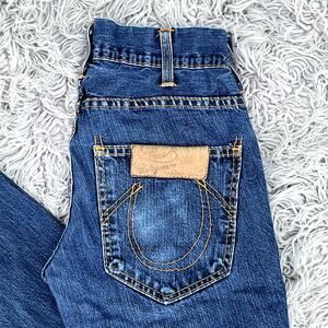 VTG Y2K True Religion Button Fly Flared Low Rise Denim Jeans Leather Patch 27